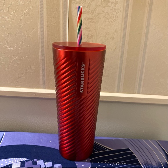 Starbucks Red Swirl Tumbler Stainless Steel Holiday 2022 Cold Cup with Straw - Picture 1 of 10